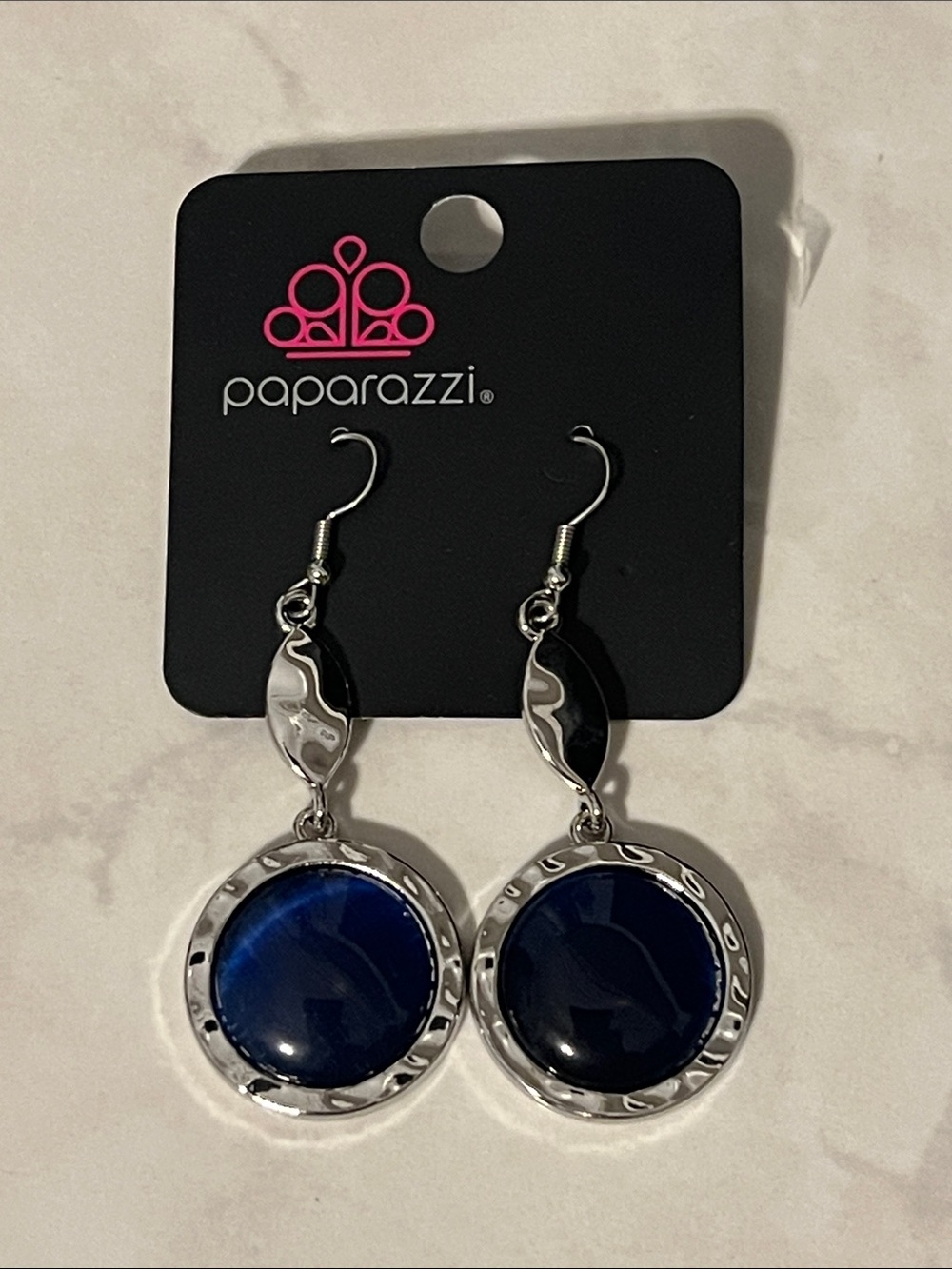 Paparazzi Silver and Navy Blue Round Drop Earrings
